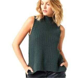 French Connection Mozart Sleeveless Textured Mock Neck Sweater Vest Green Large